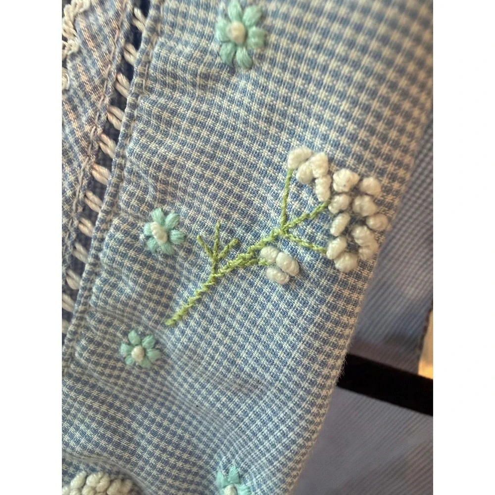 Vintage 60s Aria Blue Gingham Embroidered Robe Sweet‎ Grace Kelly Medium